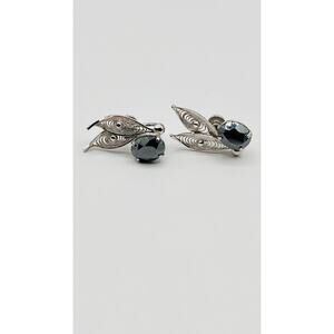 Sorrento Filigree Sterling Silver Black Hematite Clip Earrings Vintage Screwback
